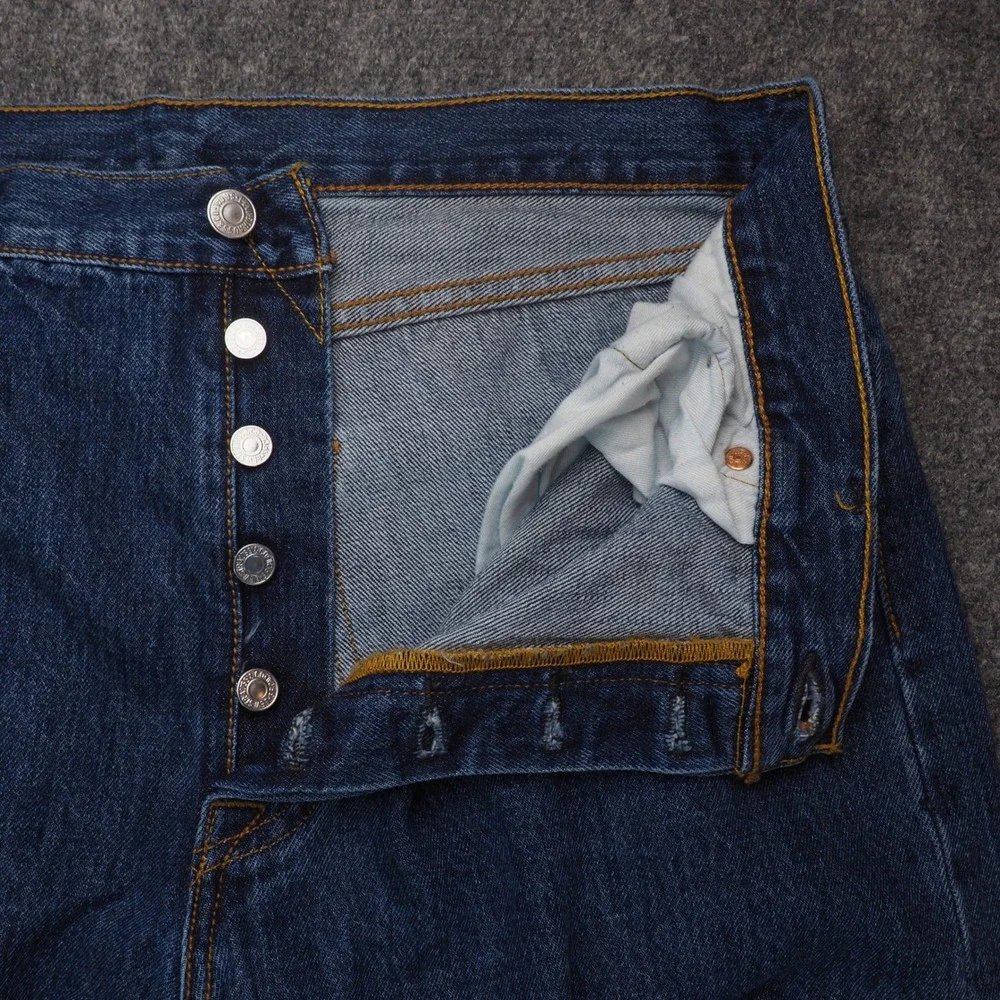 Levi's 501 Jeans Mens 36x32 Blue Solid Straight Leg Button Fly Classic Denim